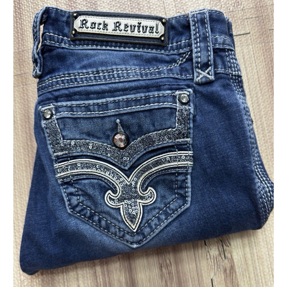 Rock Revival Lanlan Women’s 29 X 30 Straight Jeans Embroidered Flap Pockets
